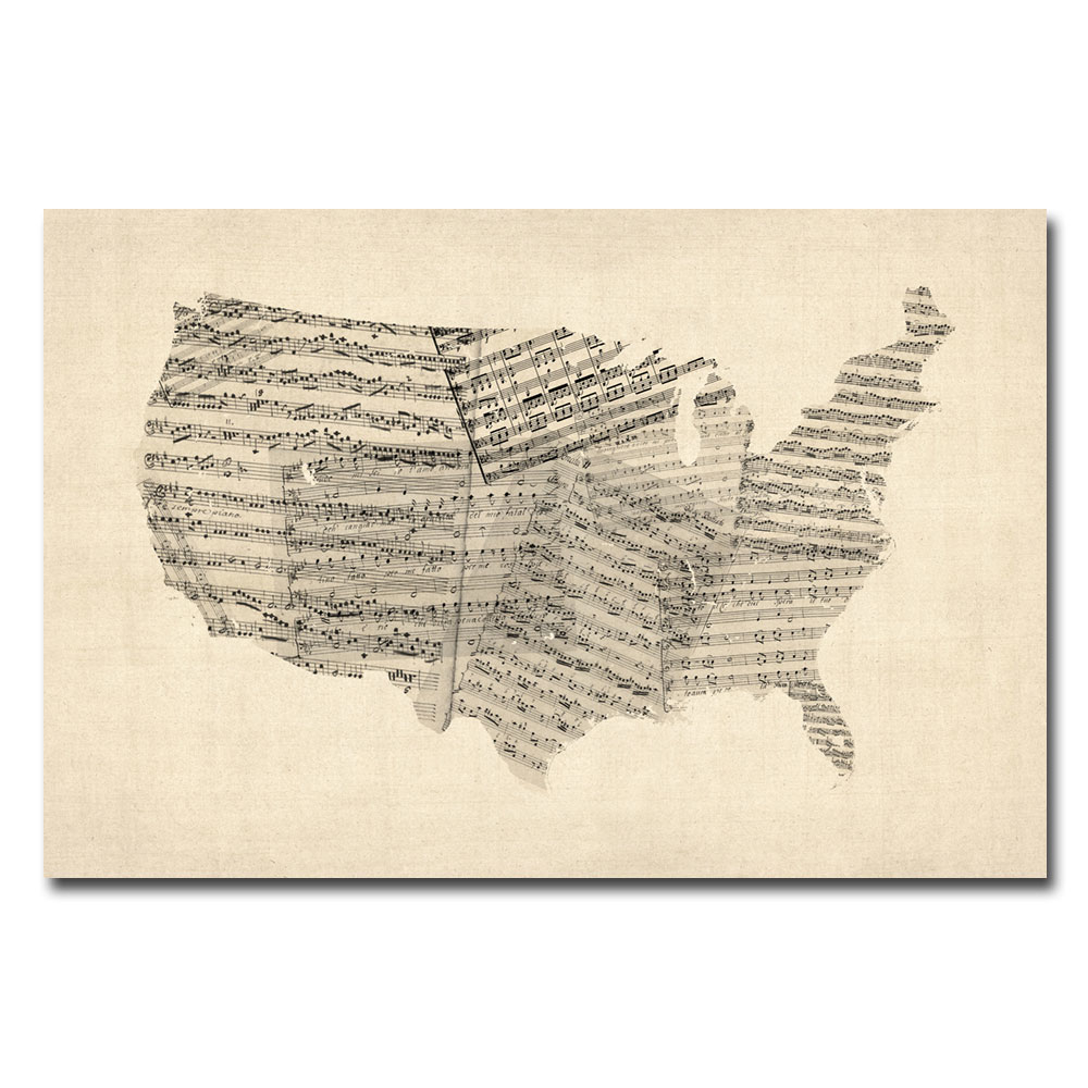 Michael Tompsett 'USA - Old Sheet Music Map' Canvas Art 16 X 24