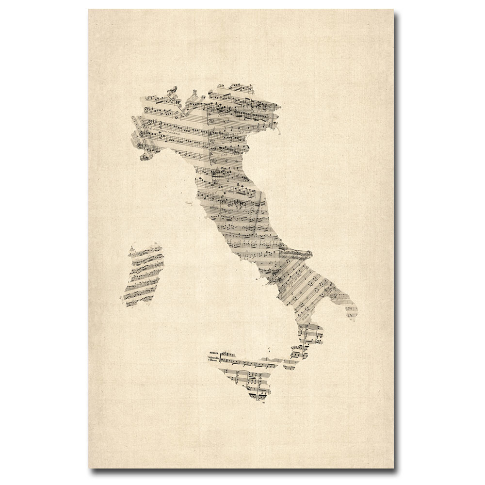 Michael Tompsett 'Italy - Old Sheet Music Map' Canvas Art 16 X 24