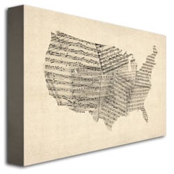 Michael Tompsett 'USA - Old Sheet Music Map' Canvas Art 16 X 24