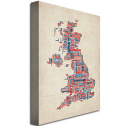 Michael Tompsett 'UK - Cities Text Map' Canvas Art 16 X 24