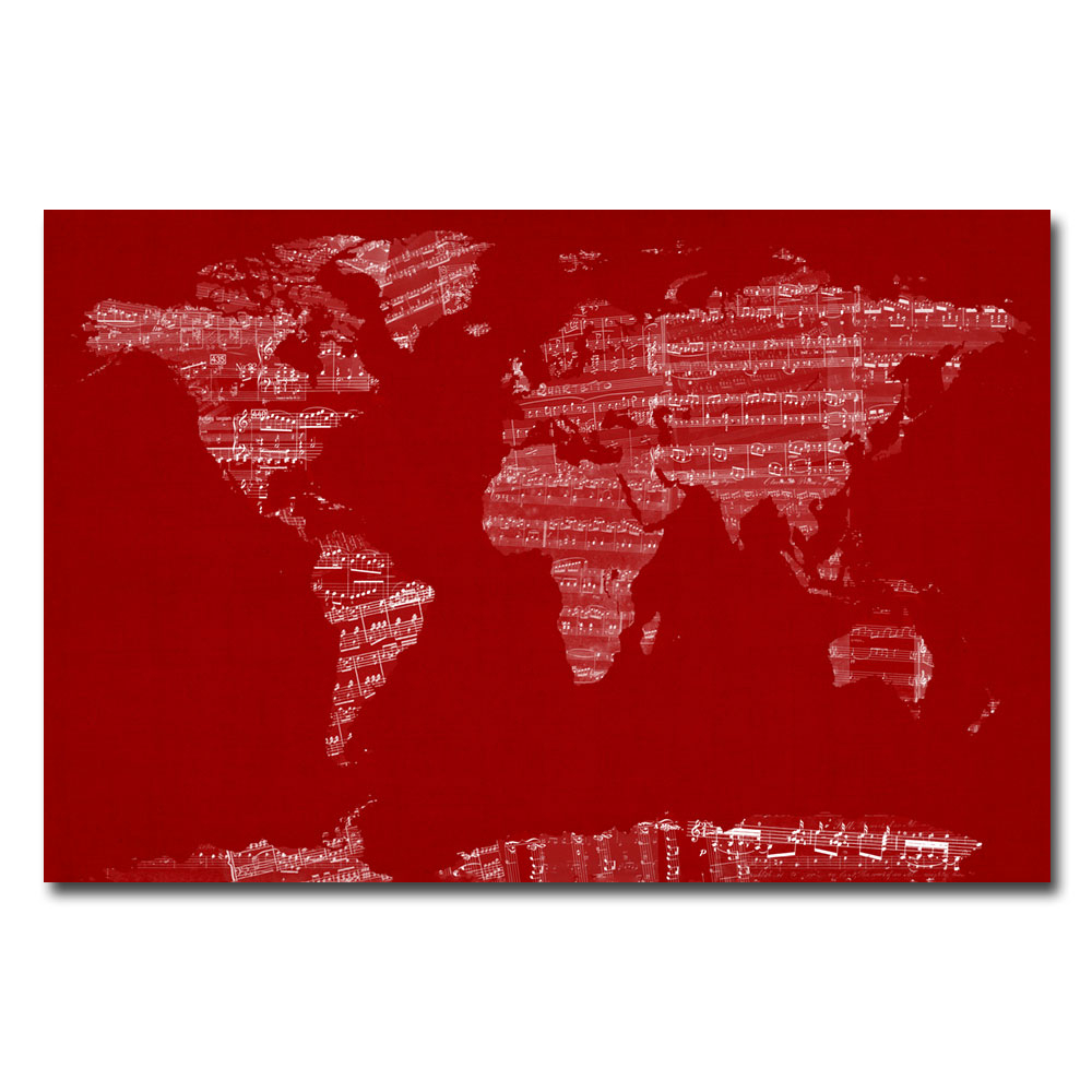 Michael Tompsett 'Sheet Music World Map' Canvas Art 16 X 24