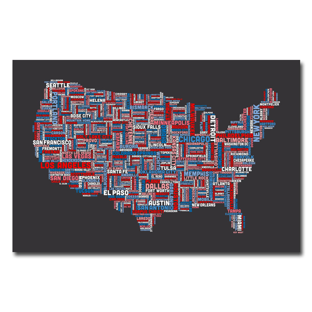 Michael Tompsett 'US Cities Text Map' Canvas Art 16 X 24