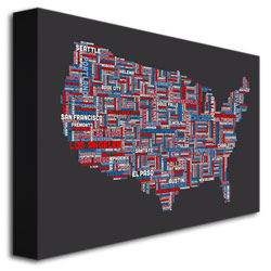 Michael Tompsett 'US Cities Text Map' Canvas Art 16 X 24