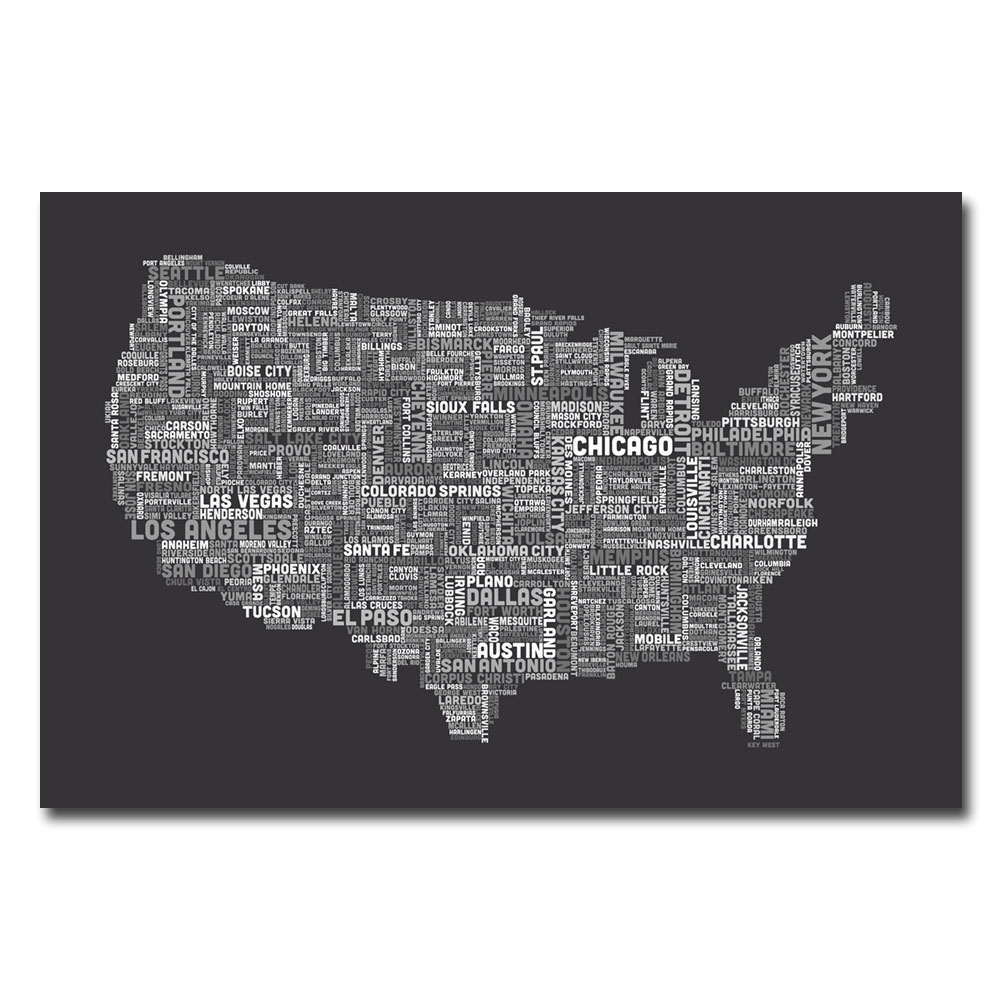 Michael Tompsett 'US Cities Text Map III' Canvas Art 16 X 24