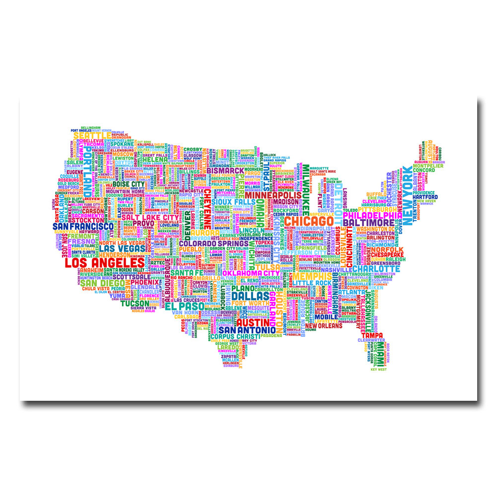 Michael Tompsett 'US Cities Text Map IV' Canvas Art 16 X 24