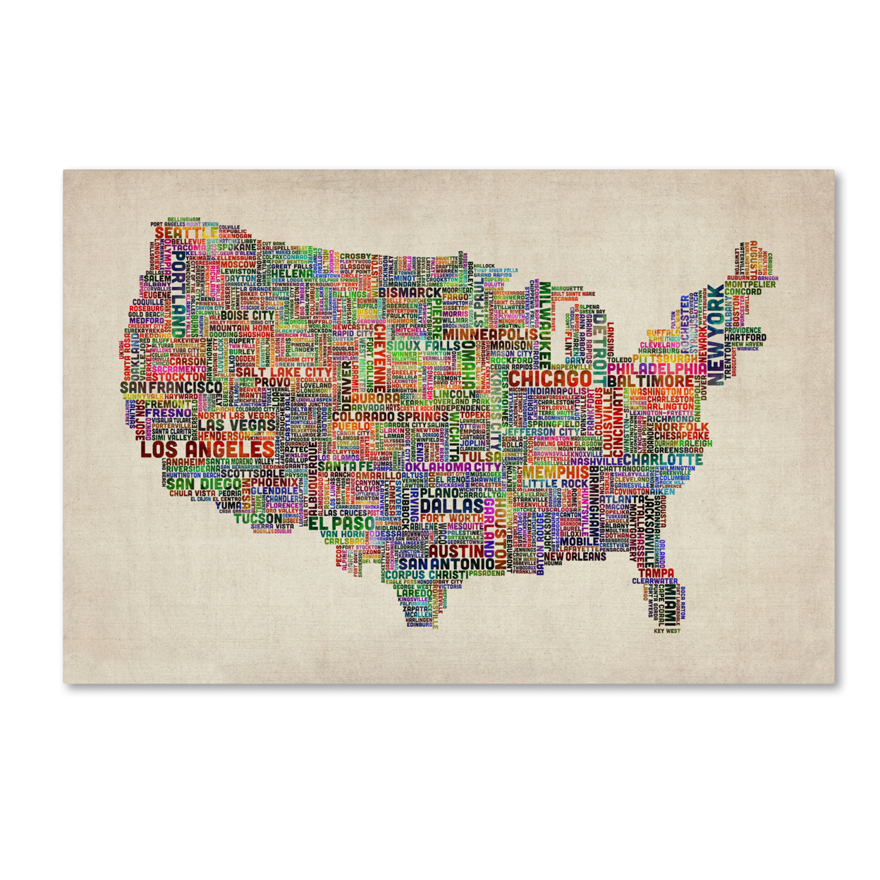 Michael Tompsett 'US Cities Text Map VI' Canvas Art 16 X 24