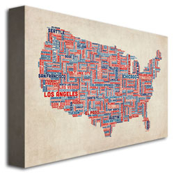 Michael Tompsett 'US Cities Text Map V' Canvas Art 16 X 24