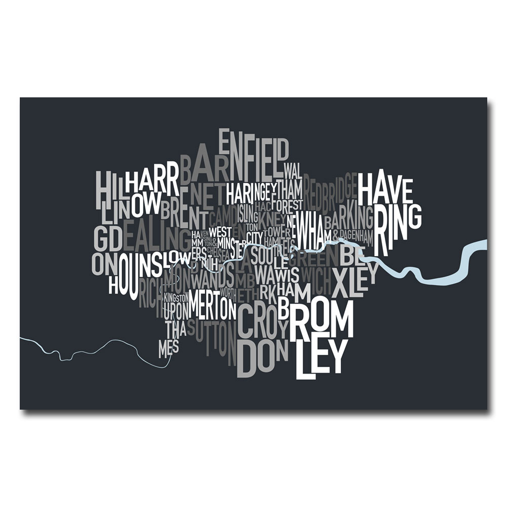 Michael Tompsett 'London Borough Text Map' Canvas Art 16 X 24