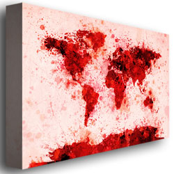 Michael Tompsett 'World Map - Red Paint Splashes' Canvas Art 16 X 24