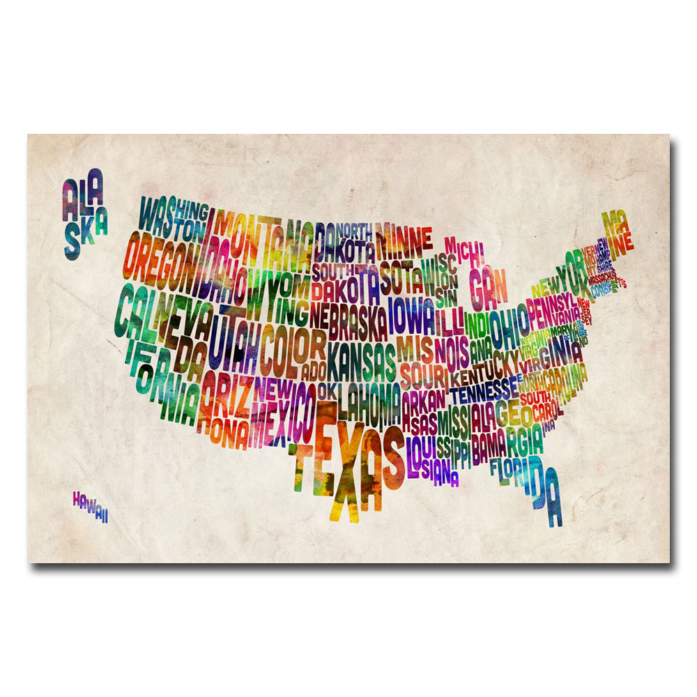 Michael Tompsett 'US States Text Map' Canvas Art 16 X 24