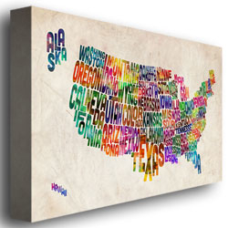Michael Tompsett 'US States Text Map' Canvas Art 16 X 24