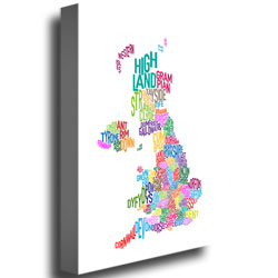 Michael Tompsett 'UK Counties Text Map' Canvas Art 16 X 24