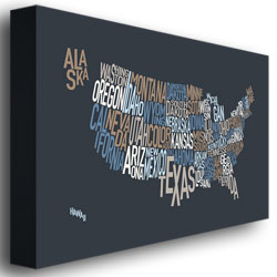 Michael Tompsett 'United States Text Map' Canvas Art 16 X 24