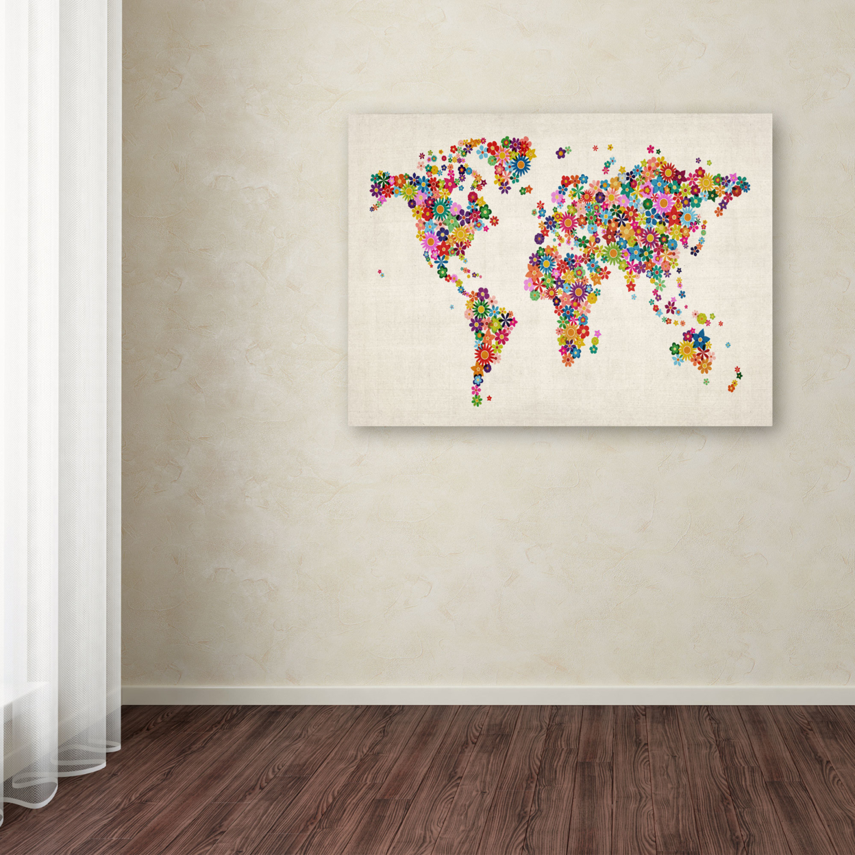 Michael Tompsett 'Flowers World Map' Canvas Art 16 X 24