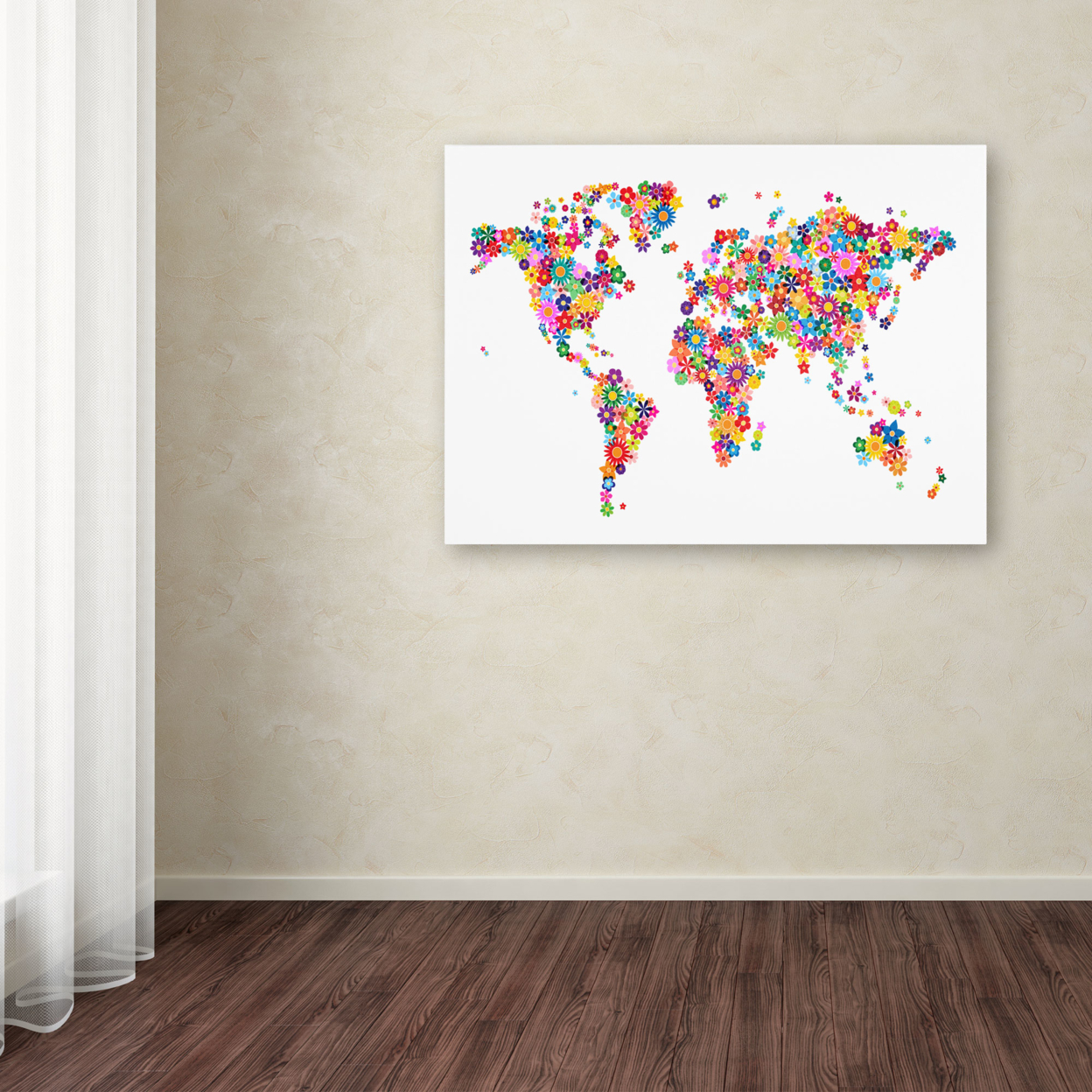 Michael Tompsett 'Flowers World Map 2' Canvas Art 16 X 24
