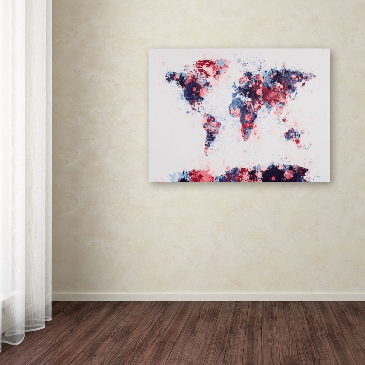 Michael Tompsett 'Paint Splashes World Map 3' Canvas Art 16 X 24