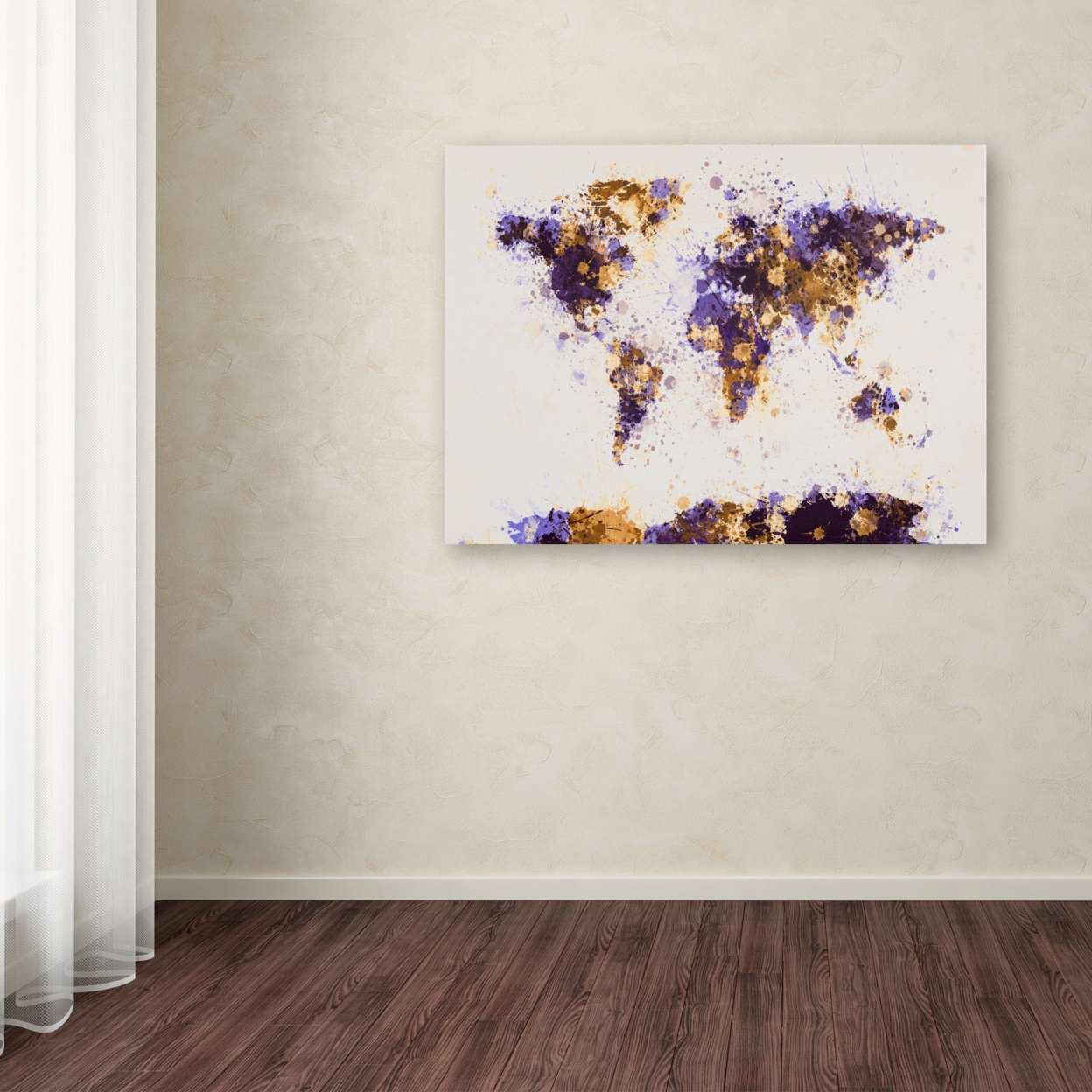 Michael Tompsett 'Paint Splashes World Map 4' Canvas Art 16 X 24