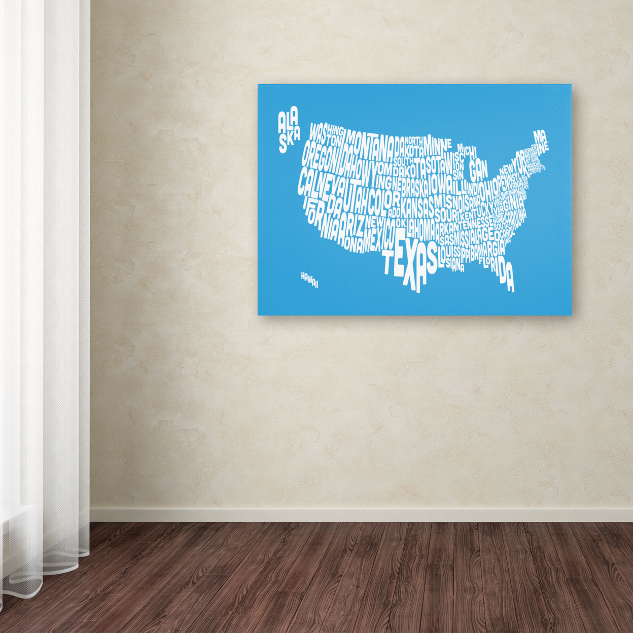 Michael Tompsett 'AZUL-USA States Text Map' Canvas Art 16 X 24