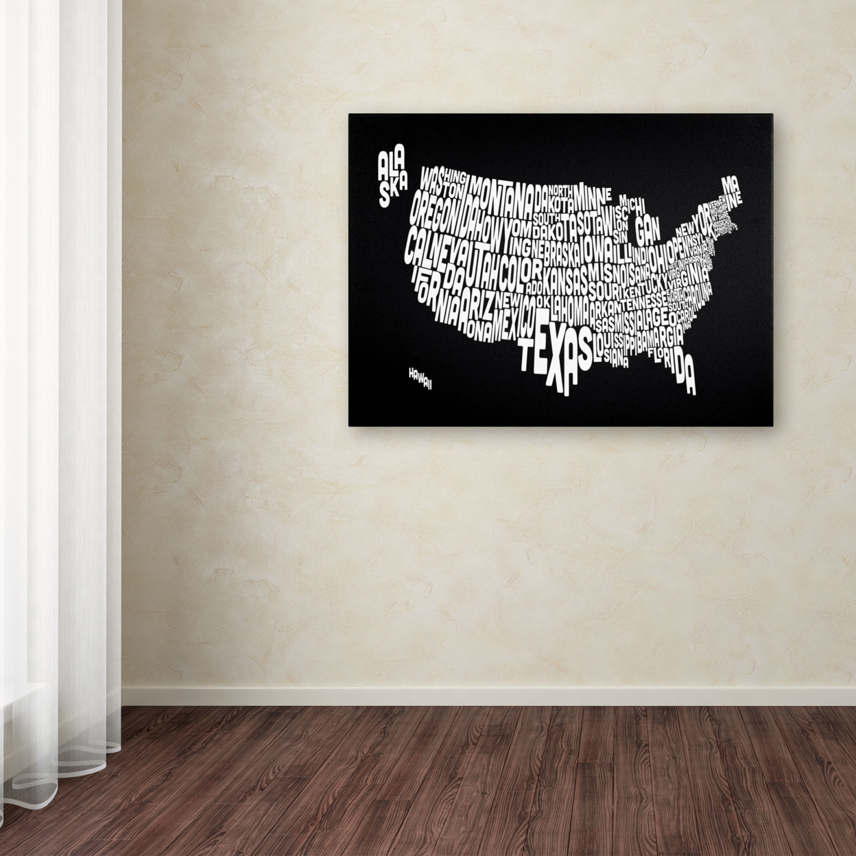 Michael Tompsett 'BLACK-USA States Text Map' Canvas Art 16 X 24