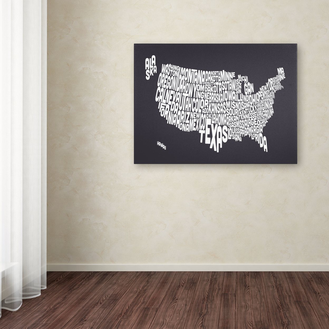 Michael Tompsett 'CHARCOAL-USA States Text Map' Canvas Art 16 X 24