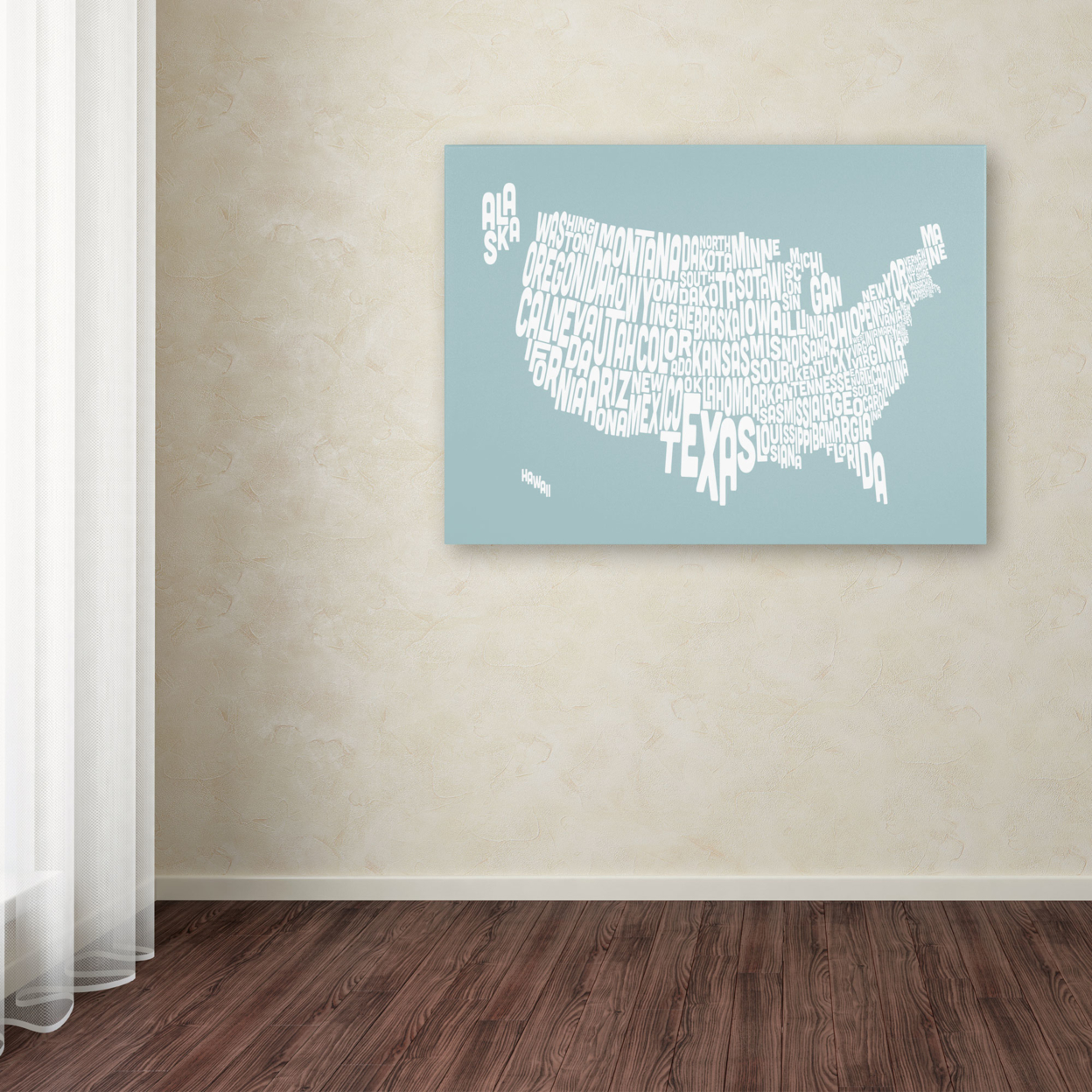 Michael Tompsett 'DUCK EGG-USA States Text Map' Canvas Art 16 X 24