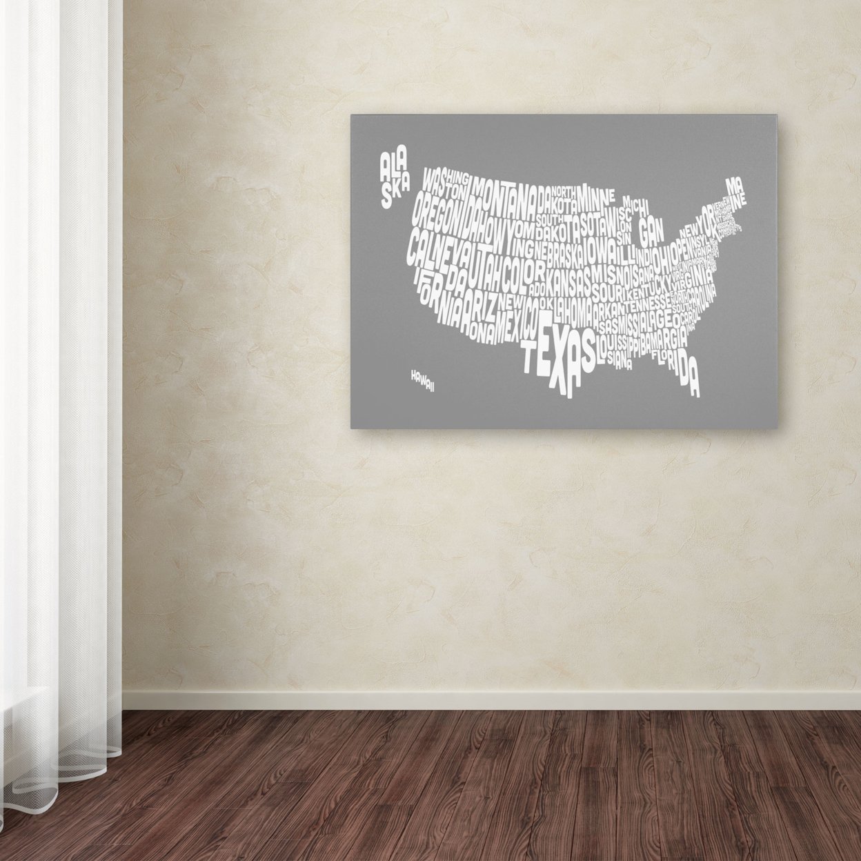 Michael Tompsett 'GREY-USA States Text Map' Canvas Art 16 X 24