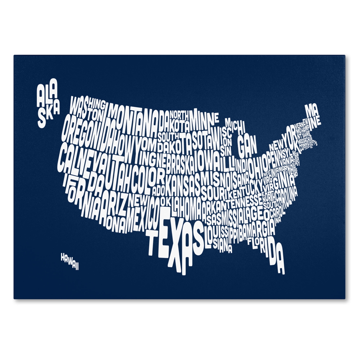 Michael Tompsett 'NAVY-USA States Text Map' Canvas Art 16 X 24