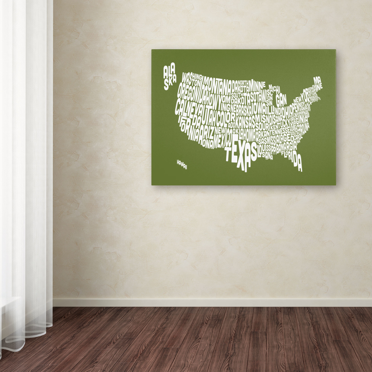 Michael Tompsett 'OLIVE-USA States Text Map' Canvas Art 16 X 24