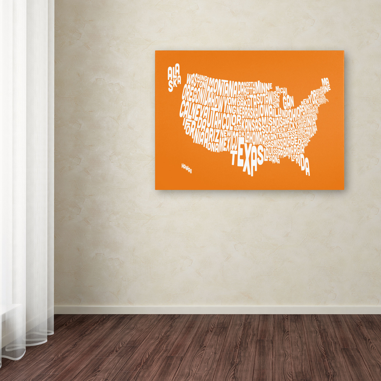 Michael Tompsett 'ORANGE-USA States Text Map' Canvas Art 16 X 24
