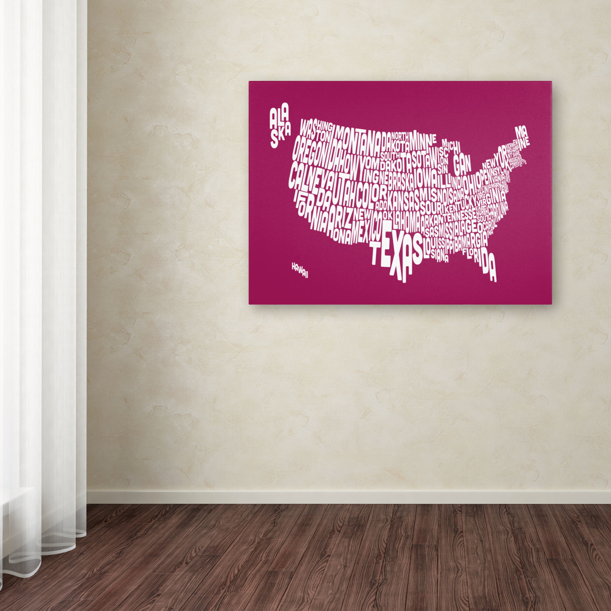 Michael Tompsett 'RASPBERRY-USA States Text Map' Canvas Art 16 X 24