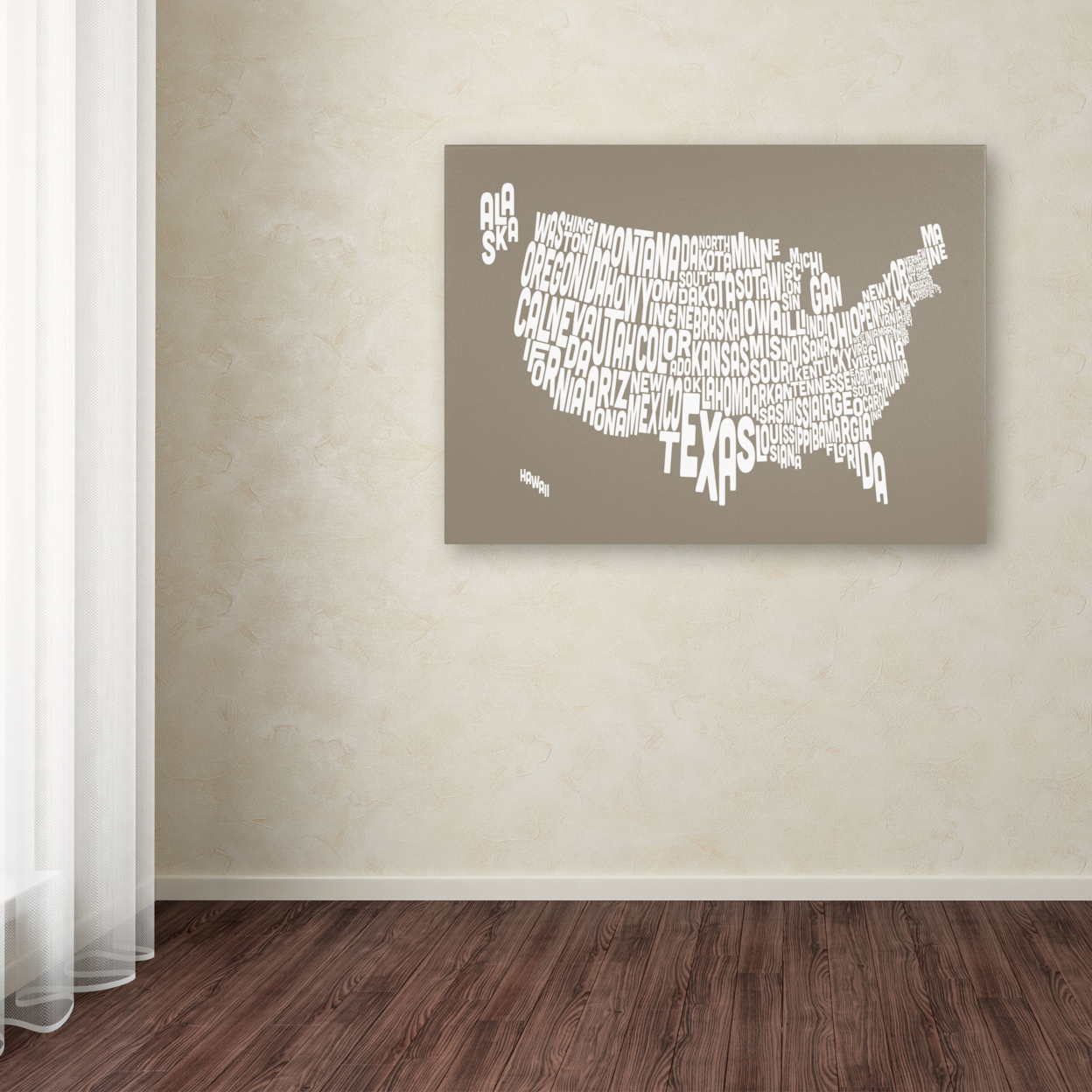 Michael Tompsett 'TAUPE-USA States Text Map' Canvas Art 16 X 24