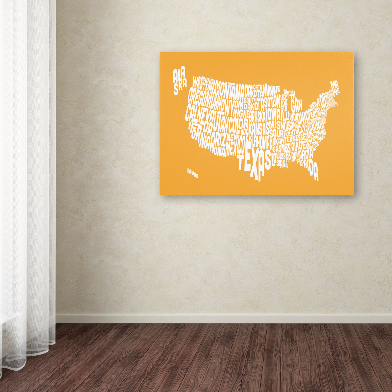 Michael Tompsett 'SUNSET-USA States Text Map' Canvas Art 16 X 24