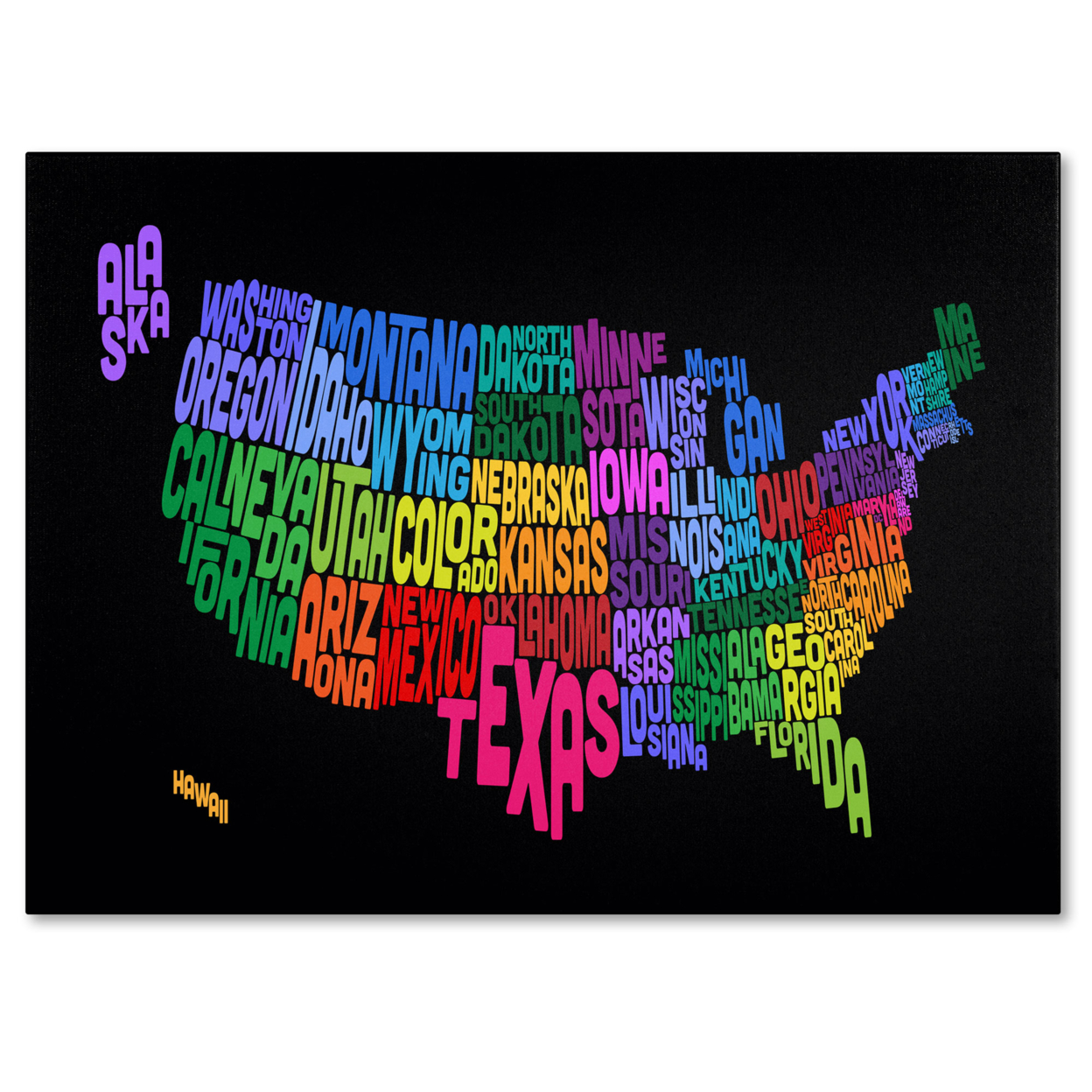 Michael Tompsett 'USA States Txt Map' Canvas Art 16 X 24