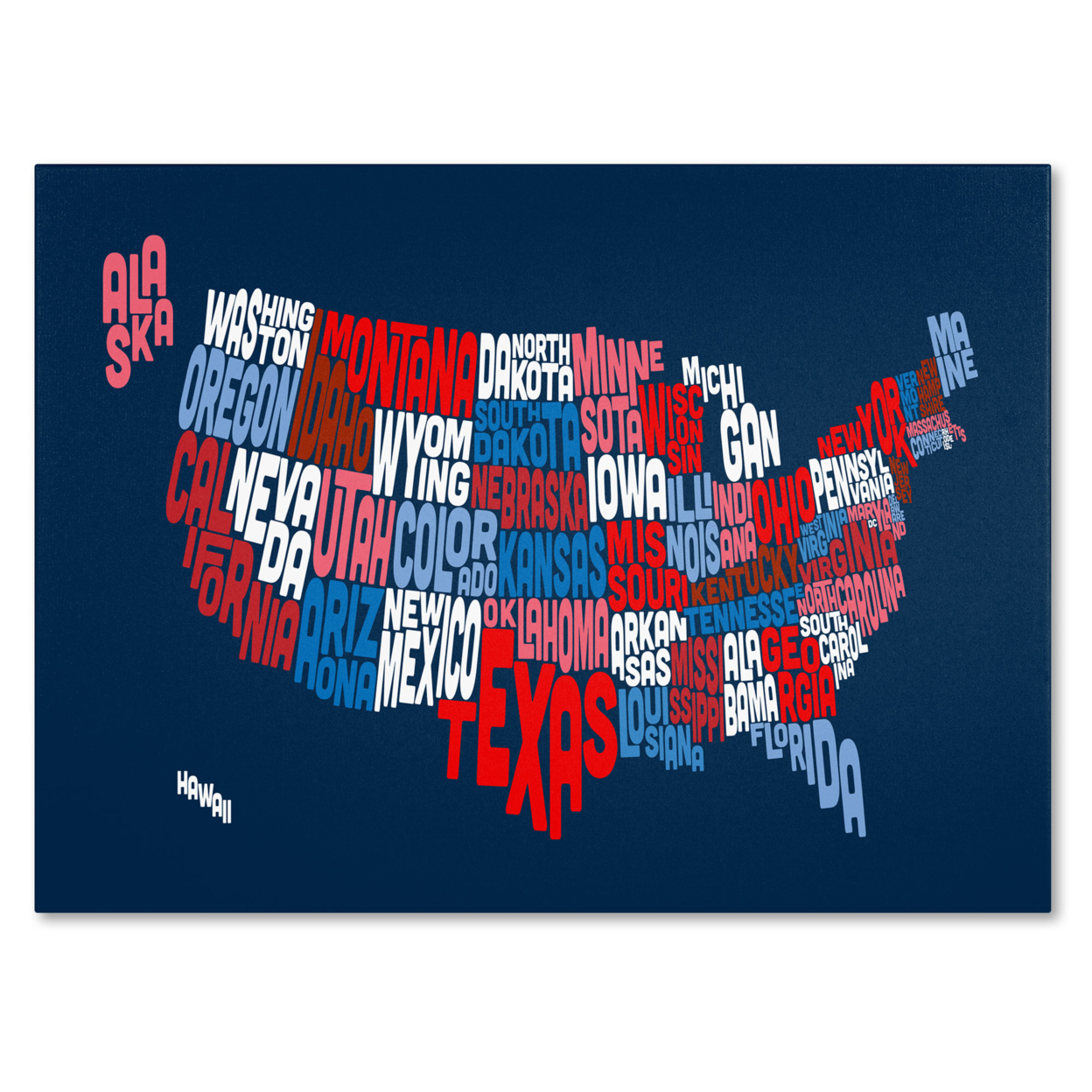 Michael Tompsett 'USA States Txt Map 2' Canvas Art 16 X 24