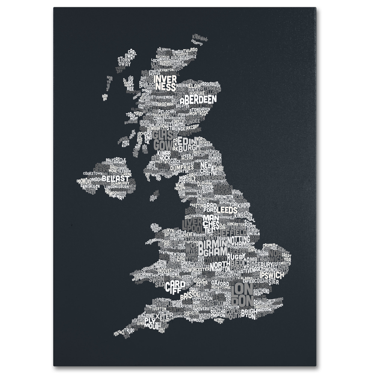 Michael Tompsett 'UK Cities Text Map 4' Canvas Art 16 X 24