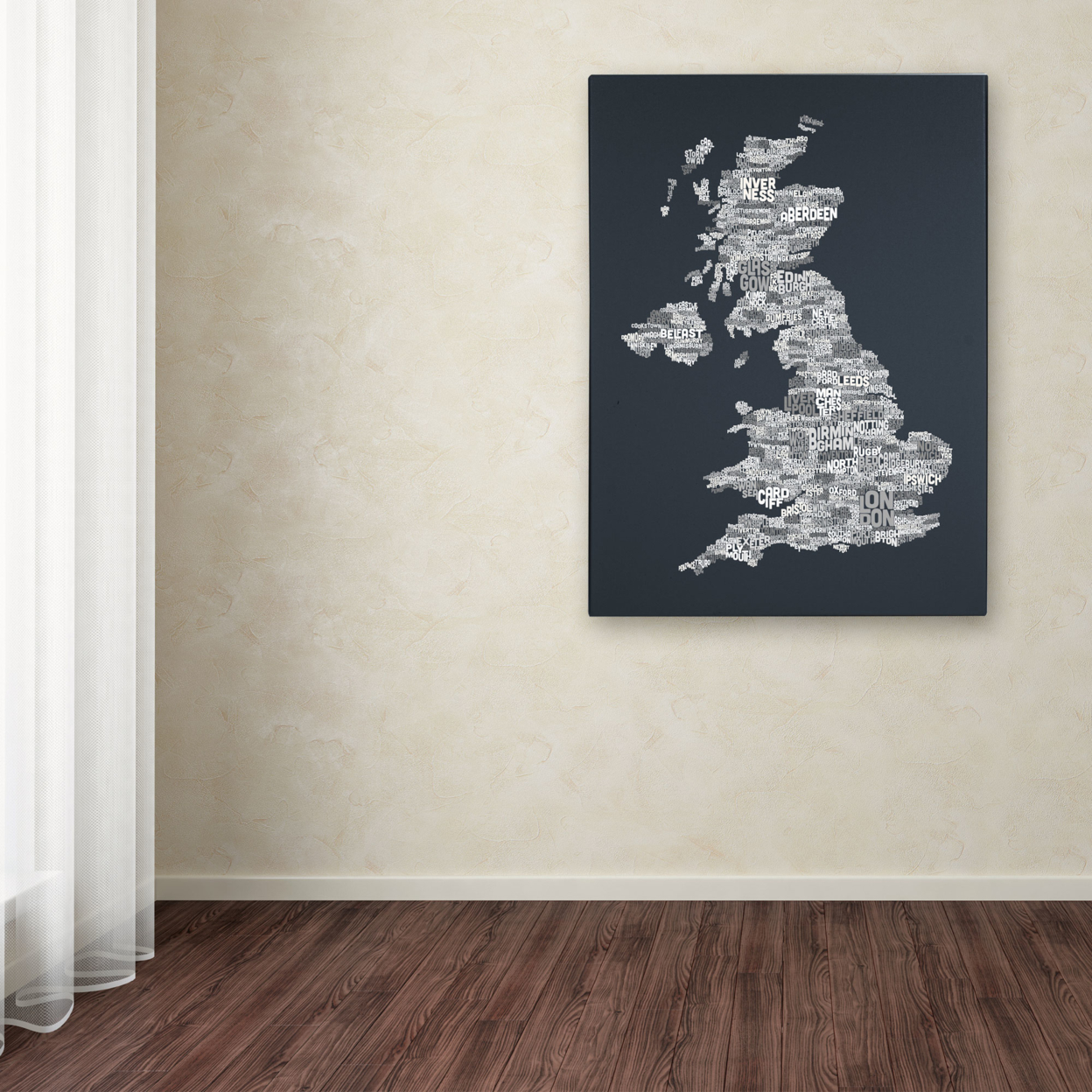 Michael Tompsett 'UK Cities Text Map 4' Canvas Art 16 X 24