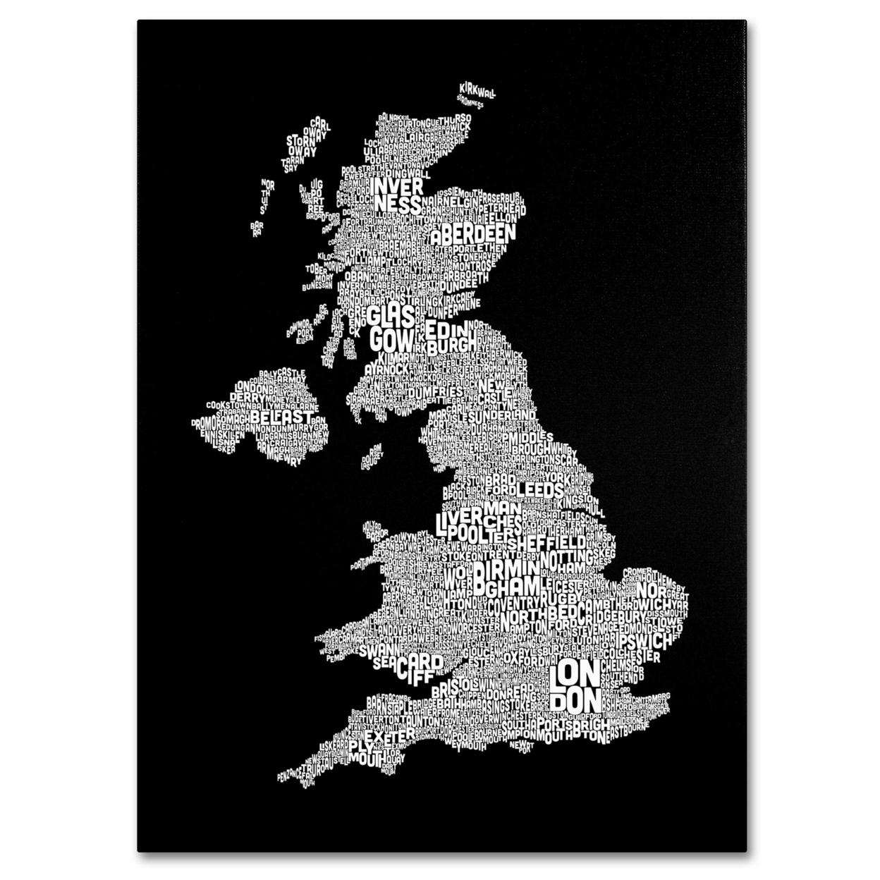 Michael Tompsett 'UK Cities Text Map 6' Canvas Art 16 X 24