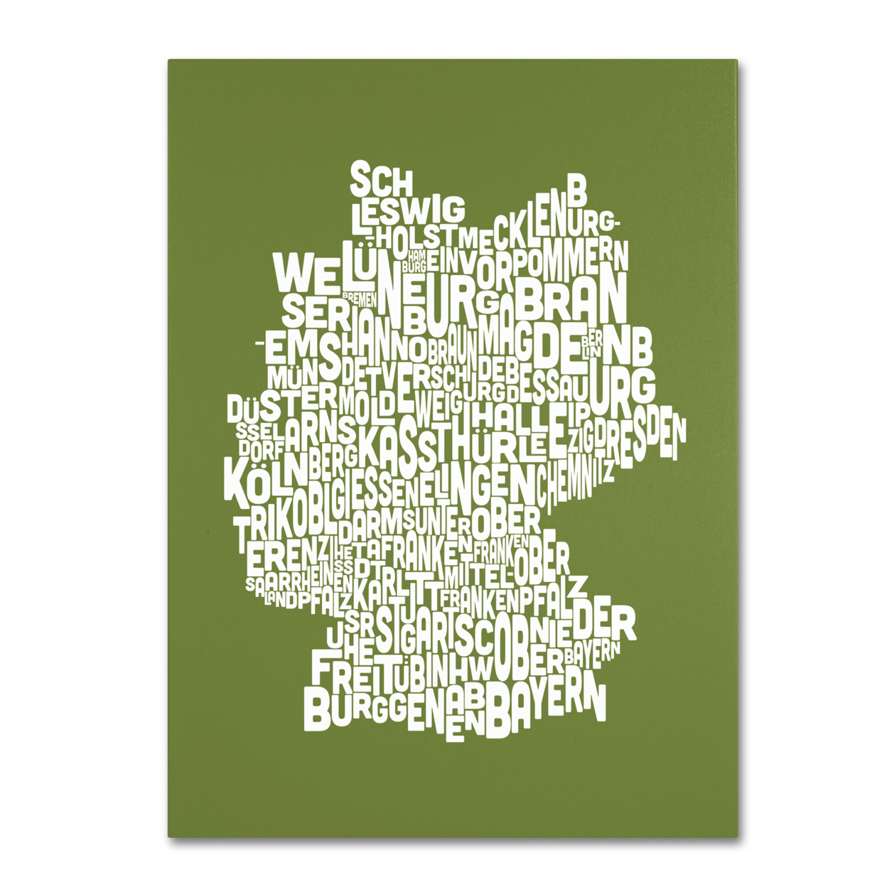 Michael Tompsett 'OLIVE-Germany Regions Map' Canvas Art 16 X 24