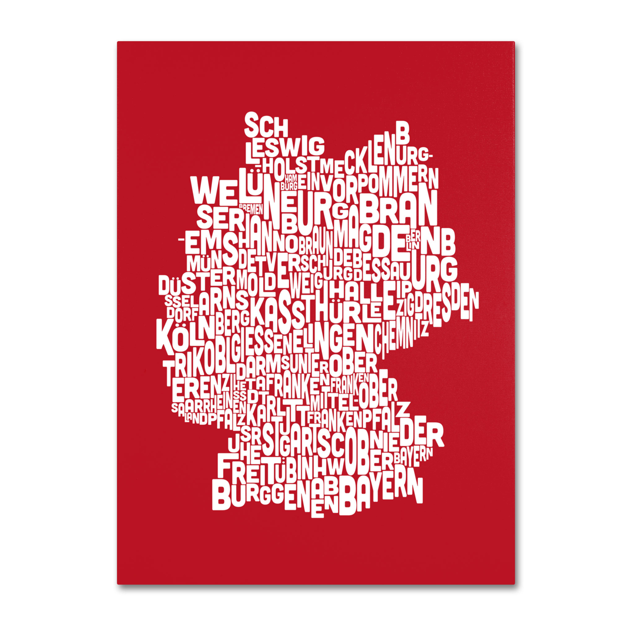 Michael Tompsett 'RED-Germany Regions Map' Canvas Art 16 X 24
