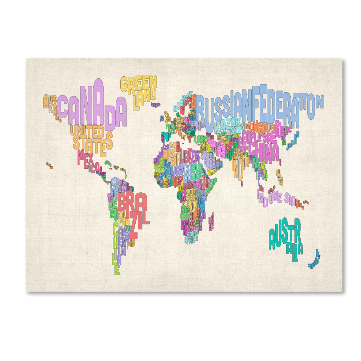 Michael Tompsett 'World Text Map 5' Canvas Art 16 X 24