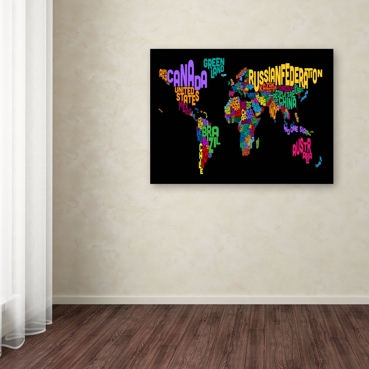 Michael Tompsett 'World Text Map 4' Canvas Art 16 X 24