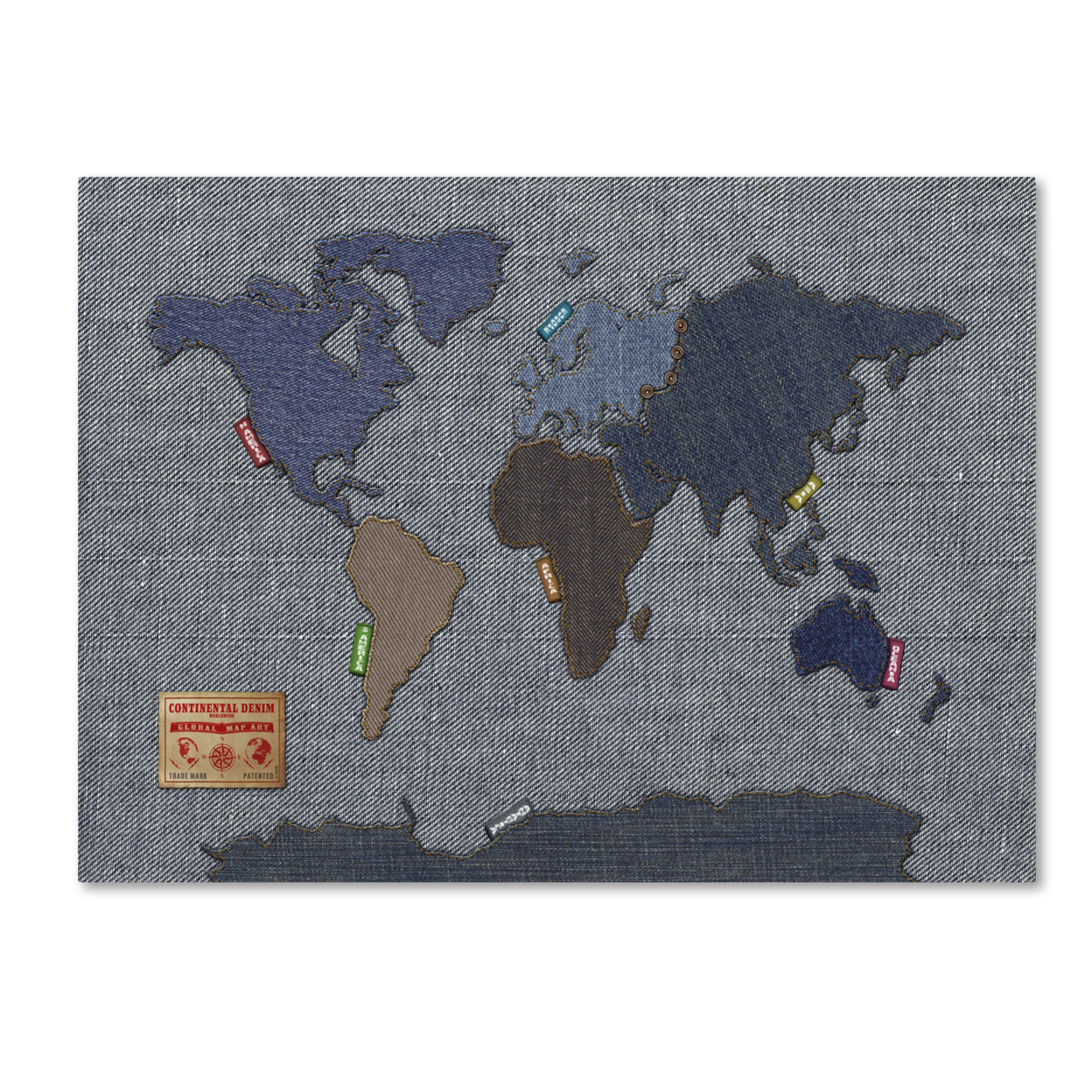Michael Tompsett 'Denim World Map' Canvas Art 16 X 24