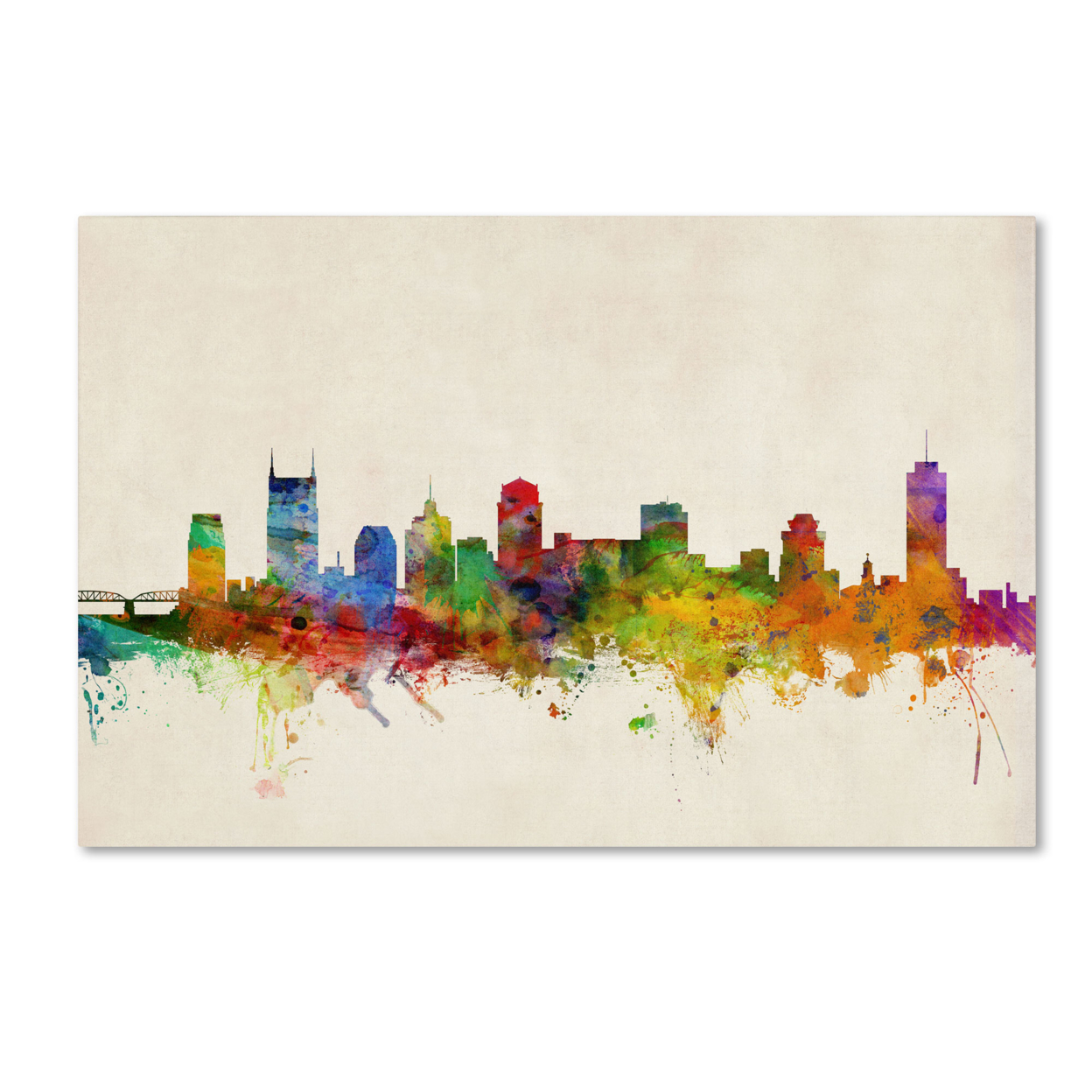 Michael Tompsett 'Nashville Watercolor Skyline' Canvas Art 16 X 24