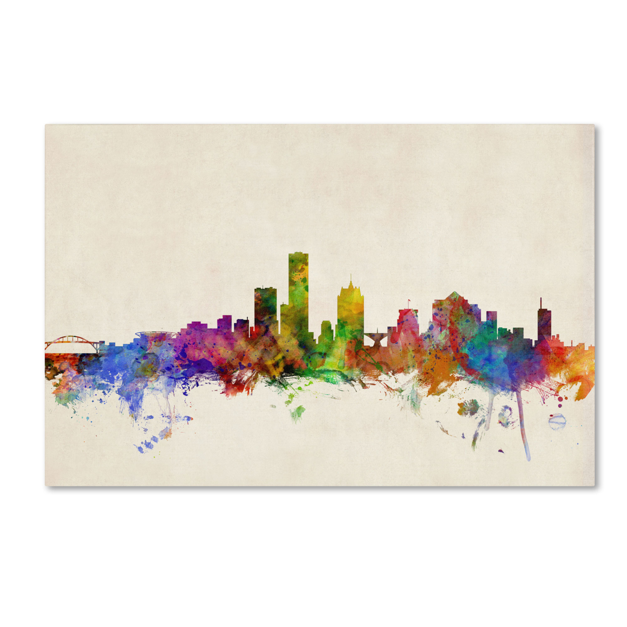Michael Tompsett 'Milwaukee Watercolor Skyline' Canvas Art 16 X 24