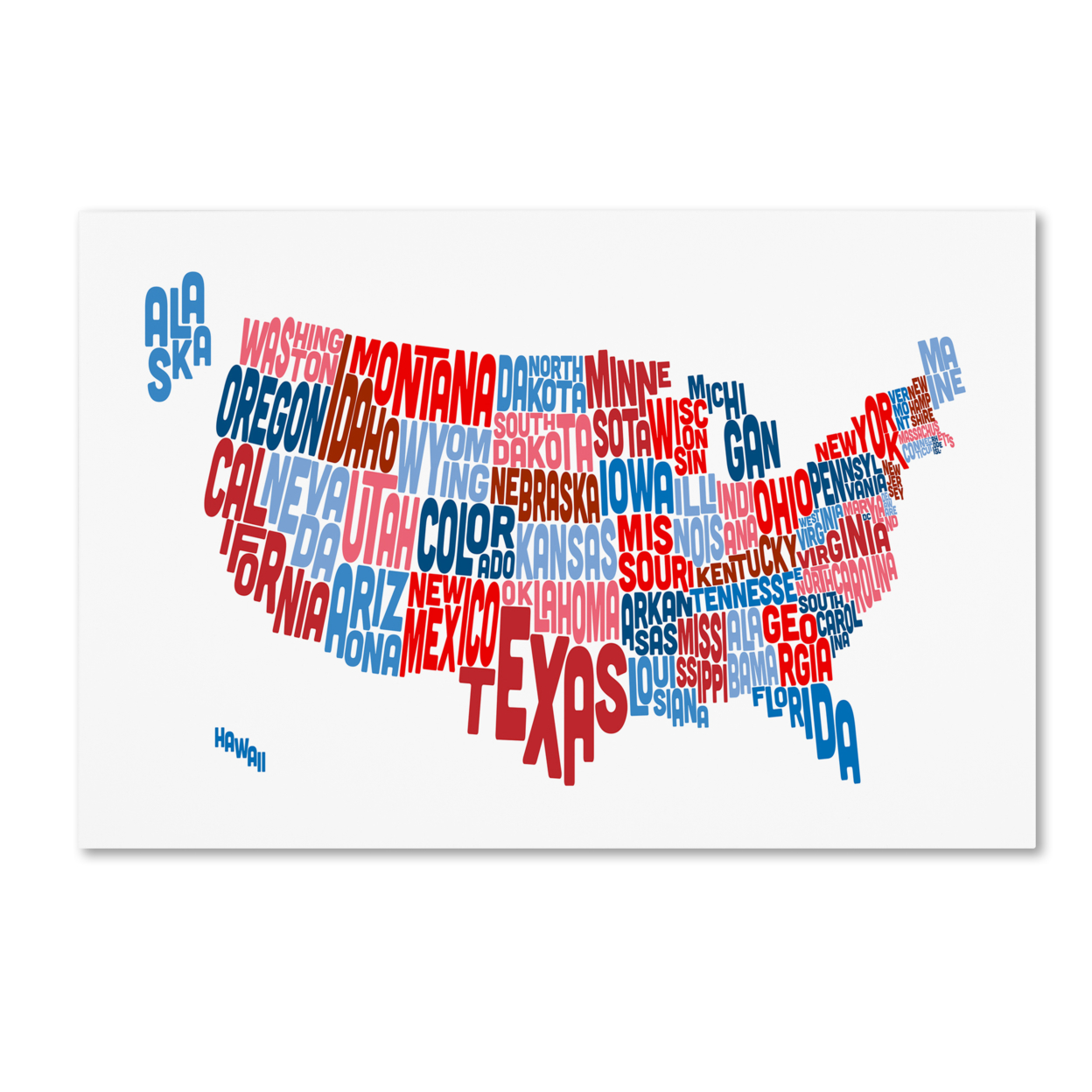 Michael Tompsett 'United States Typography Text Map' Canvas Art 16 X 24