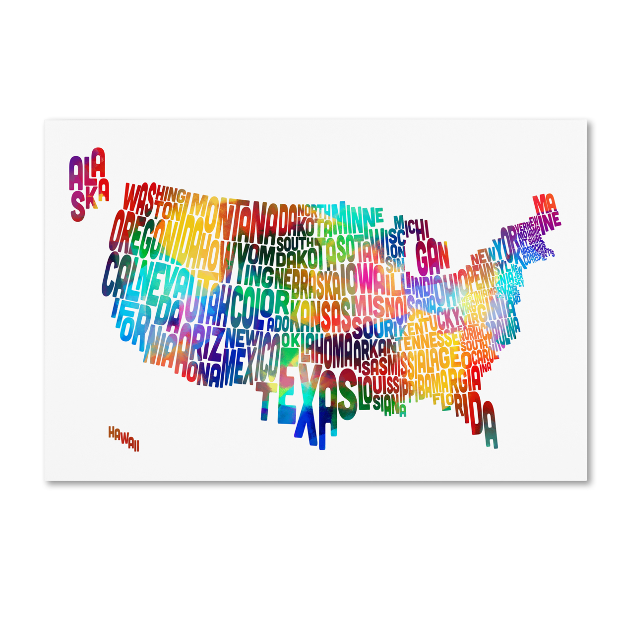 Michael Tompsett 'United States Typography Text Map 2' Canvas Art 16 X 24