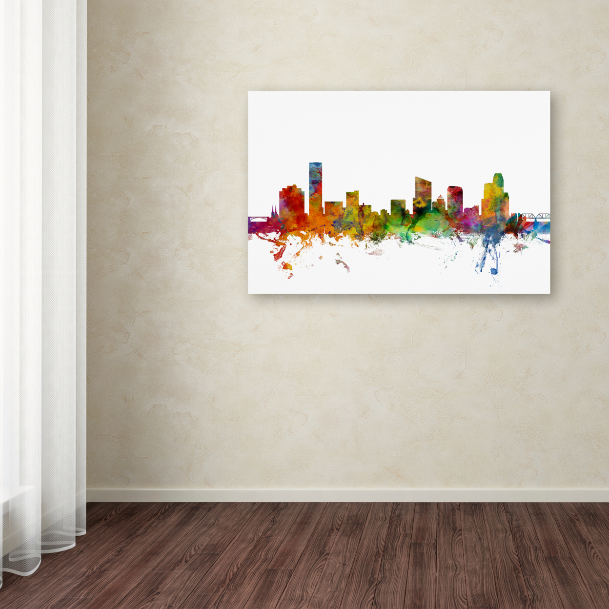 Michael Tompsett 'Grand Rapids Michigan Skyline' Canvas Art 16 X 24