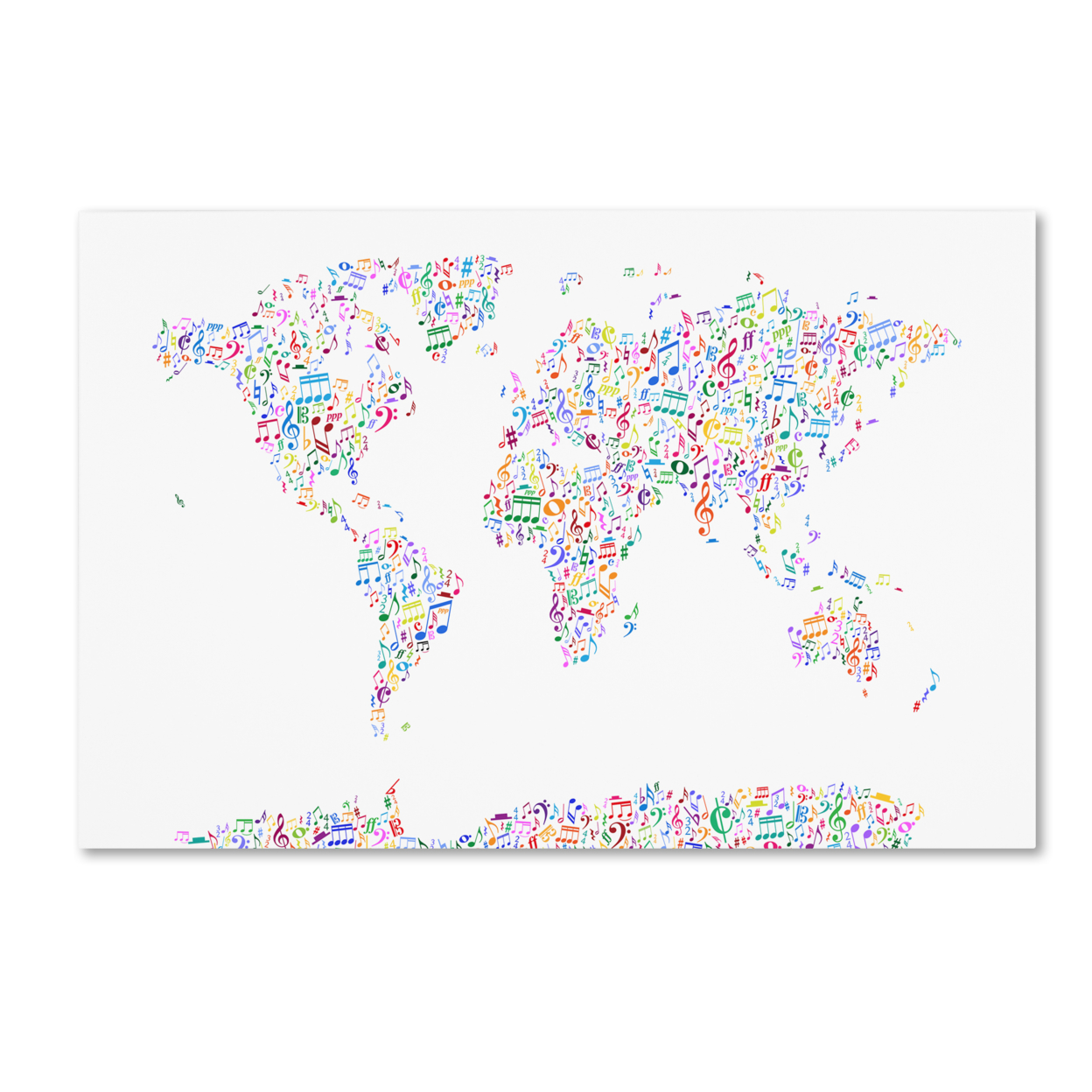 Michael Tompsett 'Music Notes Map Of The World' Canvas Art 16 X 24