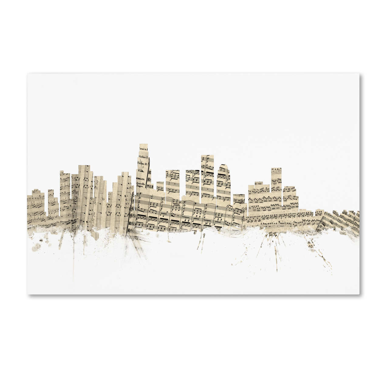 Michael Tompsett 'Los Angeles Skyline Sheet Music' Canvas Art 16 X 24
