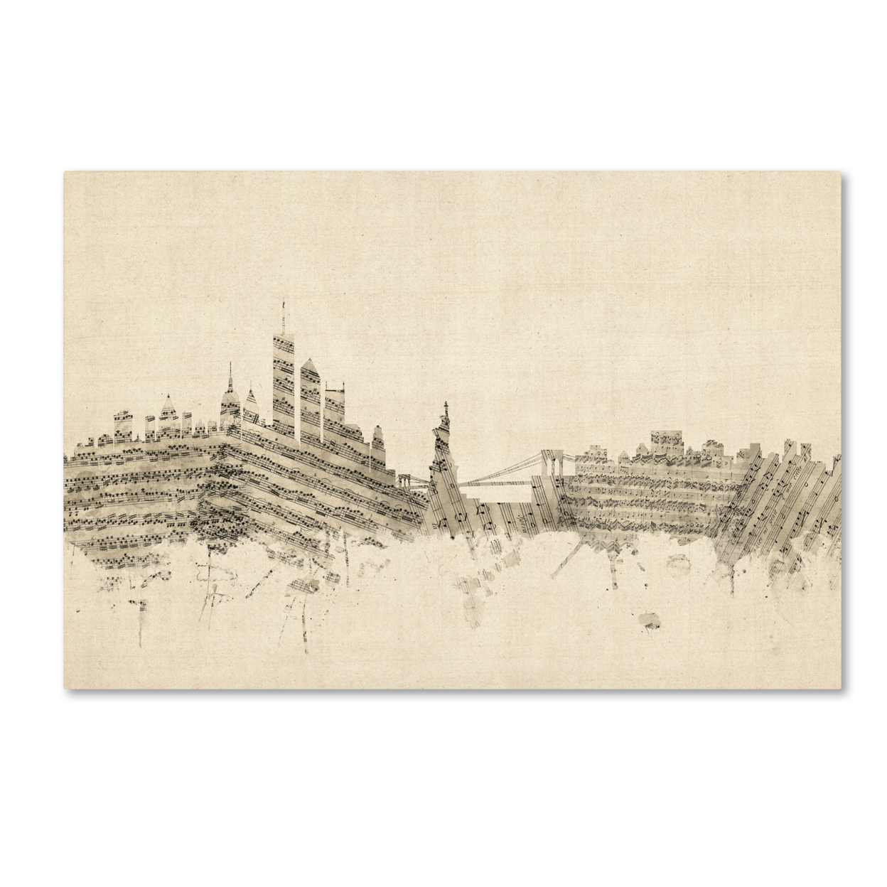 Michael Tompsett 'New York Skyline Sheet Music II' Canvas Art 16 X 24